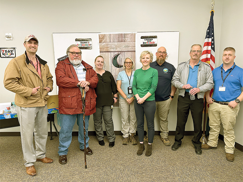King is pictured alongside current and former county health managers who’ve worked under his supervision. From left: Jason Osgatharp (formerly with Murray, now with Walker County), Ray King, Andrea Mathis (Gilmer), Denise Cox (Pickens), Amy Grice (Cherokee), Shannon Bradburn (Fannin), Curtis Barnhart (formerly with Cherokee, now retired) and Jason Baum (Murray).