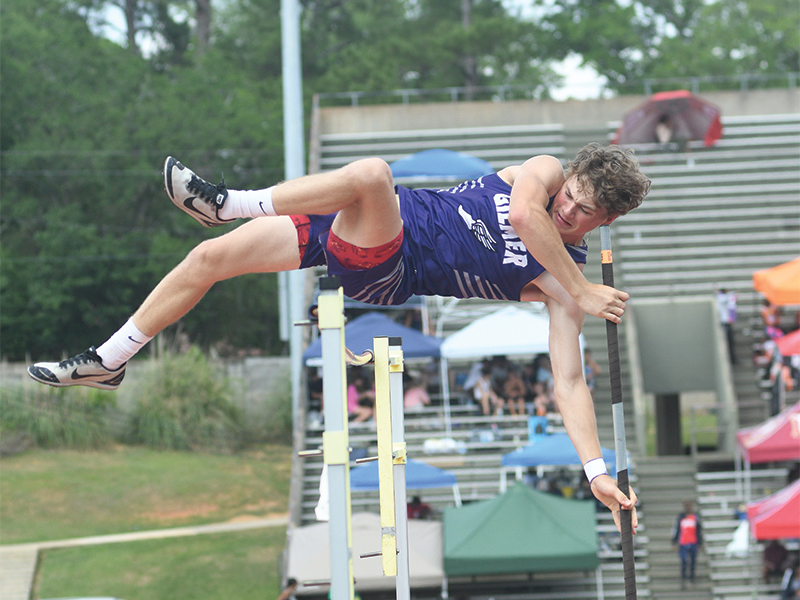 Gilmer High’s John Keener clears 11’ 6” in the pole vault at last week’s Class 3A state track meet.