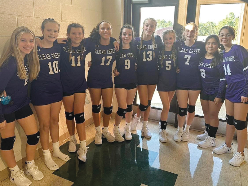 Above are Clear Creek Middle School volleyball players. The Lady Cats finished fourth out of 16 teams at a tournament in Jasper last Saturday. 