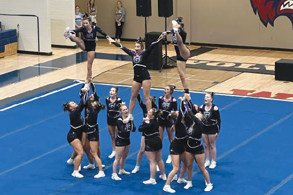 Gilmer High School cheerleaders are pictured at last Saturday’s competition in Woodstock. They will make their way to Chestaee Saturday for their final event of the regular season.