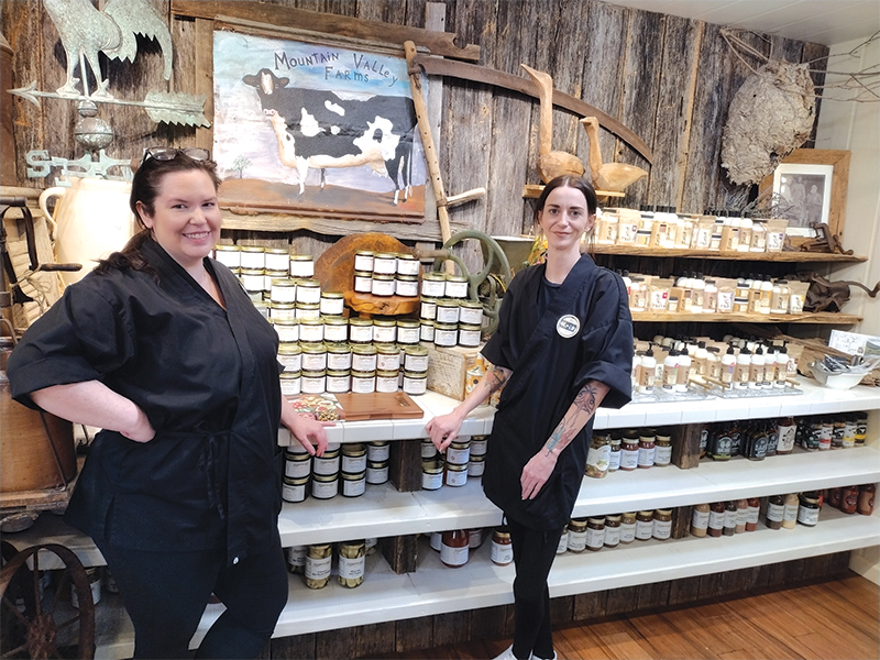 Shelby Schraw, left, and Kristie Roland await customers to the Mountain Valley Farm Store at 2021 Homer Wright Road in eastern Gilmer County. 