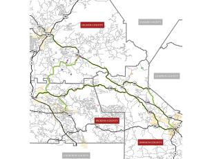 A map of the proposed Amicalola Falls Scenic Bypass