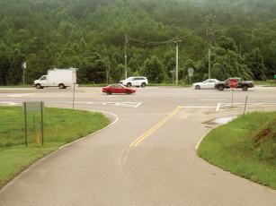 The East Ellijay government is not in favor of Mountain View Drive (pictured above as it intersects with Highway 515) being used by a proposed subdivision. 
