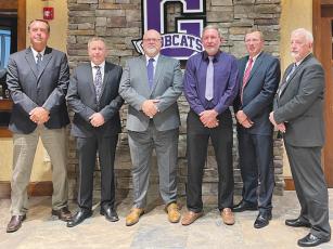 The Gilmer County Board of Education was recognized by the state as a 2022 Quality Board. From left, are board members Michael Parks, Joe Pflueger, superintendent Dr. Brian Ridley, chairman Ronald Watkins, vice chairman Doug Pritchett and Michael Bramlett.