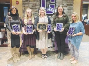 From left are teachers of the year Amy McGregor, Clear Creek Elementary; Beth Mooney, Ellijay Elementary; Aimee Melton, Clear Creek Middle and district teacher of the year; Joy Wingate, Mountain View Elementary and Beth Smith, Gilmer High.