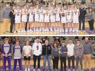At top, Gilmer High players and coaches are joined by tip-off tournament representatives following the Bobcats’ title to kick off the season. Below, The junior varsity Bobcats were crowned ETC/Piedmont Mountainside Tip-off Tournament champions after their 64-30 win over Fannin County. (Photos courtesy of Jerry Daves/Allstar Photo)