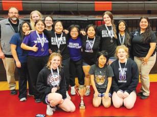 Gilmer High School competed in the first-ever girls traditional area tournament last Friday and came away with the team championship. GHS had three individual champions and qualified eight wrestlers for this week’s sectional tournament.