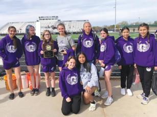 The Clear Creek Middle School Bobcats (below) and Lady Cats (above) at last Saturday’s Junior Eagle Invitational in Commerce. The Lady Cats placed second and the Bobcats were third in the boys standings.