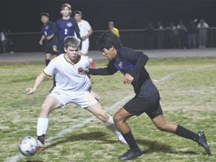Gilmer High’s Brayner Ortiz makes his way down the left wing, and the Bobcats will host West Hall Friday at 7 p.m.