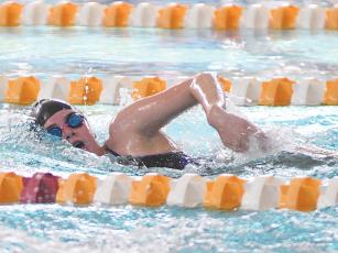 Gilmer swimmers Esther Bowman, above, and Cheyne Smith, below, at last Thursday’s Summer League Kick Off in Canton.