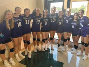 Above are Clear Creek Middle School volleyball players. The Lady Cats finished fourth out of 16 teams at a tournament in Jasper last Saturday. 