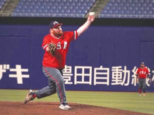 Gilmer’s Luke Davenport delivers a pitch versus South Korea at the World Dream Baseball Tournament in Nagoya, Japan.