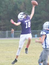 Clear Creek seventh grader Slade Smith plucks the ball out of the air for an interception versus Fannin County last Tuesday.