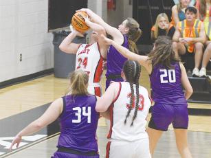 Gilmer High School junior Aliza Chastain blocks a shot in the Lady Cats’ win versus Sonoraville last Friday.