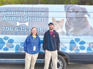 Departing Gilmer Animal Shelter Director Daniel Laukka, right, is pictured with Kelly Pickering, who will begin work as the animal shelter’s new director this week.  