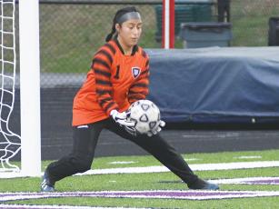 Gilmer High School goalkeeper Angelica Castenada makes a save for the Lady Cats. 