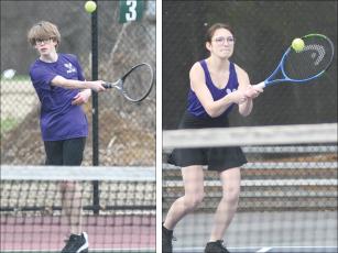 From left are, Gilmer High’s Miles West and Lyric Lowman, who took the court for singles matches versus Dawson County last Thursday.